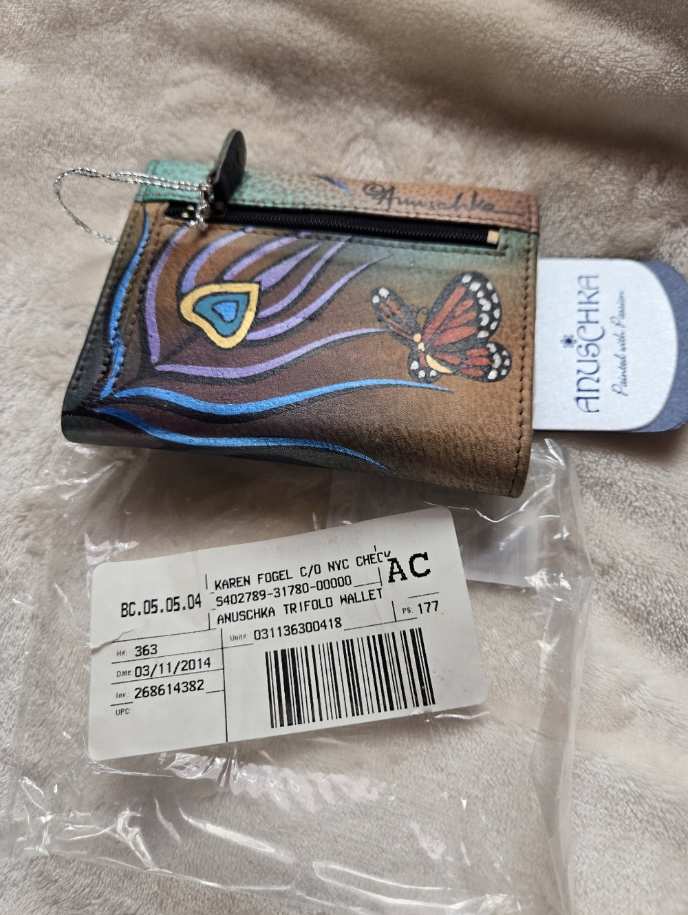 Anuschka Hand-Painted Trifold Wallet - Brown Multicolor